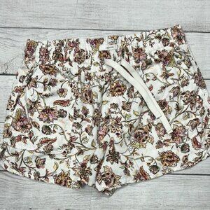 White and Pink Floral Shorts with Elastic Waistband